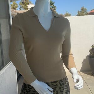 Studio M Tan V-Neck Sweater